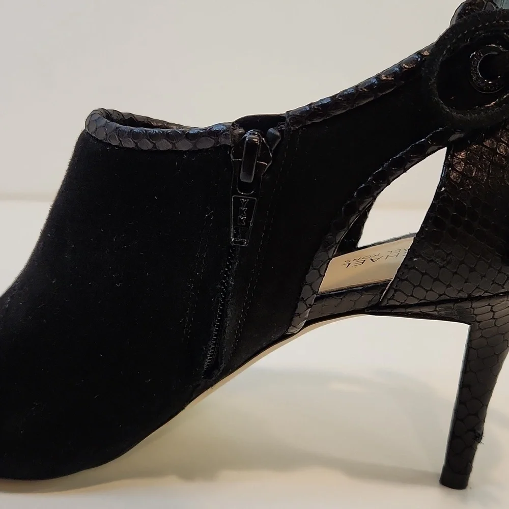 Michael Kors Open Toe Leather & Suede Boot Heels Shoes SZ 8M EU 38.5M EUC NICE!